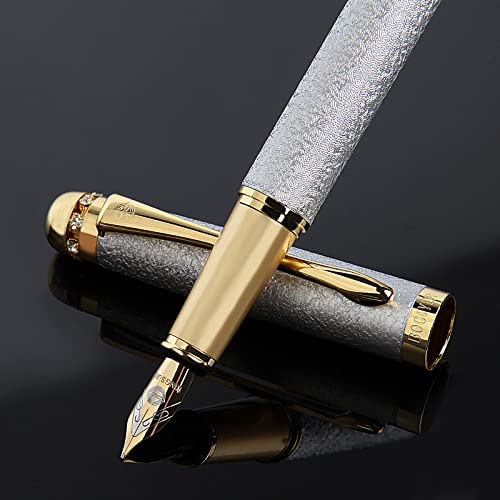 BOCIYER Füller-Mehrere Farbstile mit Strass, Diamanteinlage und mattiertem Finish, Enthält einen Füller, feine Spitze, Kalligraphie Feder, 8 Tintenpatronen und Tinten Refill Converter (Silber)