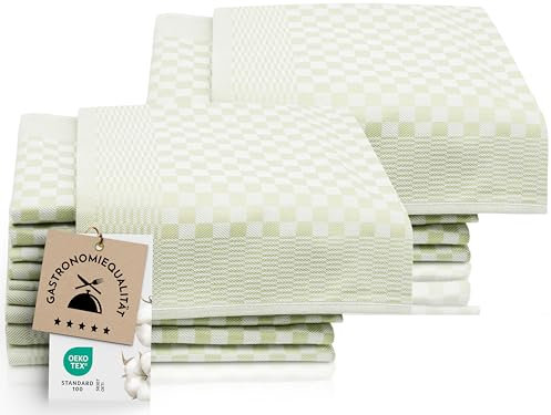 ZOLLNER 20er Set Geschirrtücher Baumwolle in 46x70 cm - super saugstarke und robuste Küchentücher – waschbar bis 60°C – in grün kariert - Gastronomiequalität - Oeko Tex® Zertifiziert