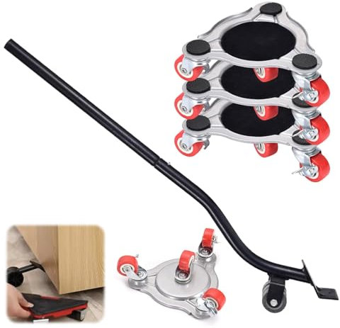 Möbel Transportrollen Set,Möbel Transportroller 360 Grad Drehbar Rads,Langlebige ABS-Räder mit Fußbremse,Charge de 400 kg Transportrollen 4 Stück+1 Heber