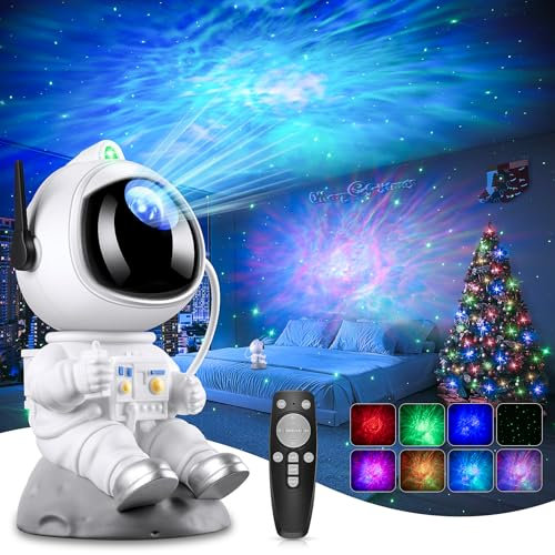 Proyector Estrellas Astronauta Galaxy Techo, 8 Modos Lampara Star Proyector, 360° Rotación y Control Remoto Luz Nocturna Infantil, Nubes Nebulosa Led Night Light Regalos Para Niños y Adultos