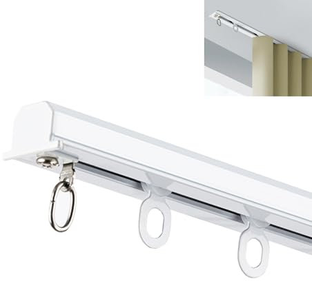 Vibeo Gardinenschiene Einbau-Vorhangschienen zur Deckenmontage, Robuste Verdunkelungs-Deckenschiene für Vorhänge, Aluminium-Vorhangschienenset mit Haken und Rollen(White,2.5m(8.2ft))