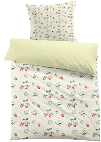 MUSOLEI Bettwäsche 135x200 Kinder Mädchen Gelb Kinderbettwäsche Erdbeere 3D-Druck Mikrofaser Bettbezug 135x200cm und 1 Kissenbezug 80x80cm Gelblich Bettwäsche-Set Jungen für Einzelbett, Erdbeere02