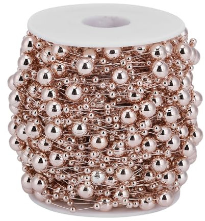 98ft Rose Gold Pearl Beads on A String Roll for Crafts, Faux Pearl Beads Roll Strand for Wedding Valentine Bridal Bouquet Christmas Garland Decoration
