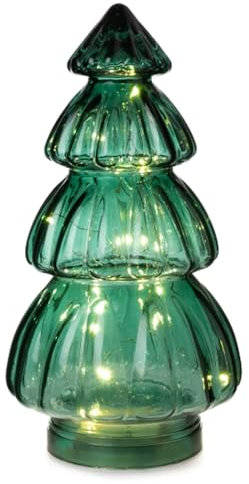Lampe Tanne aus Glas, grün H:28 cm (20er LED Lichterkette) Deko Lampe Weihnachten, Adventsdeko Tannenbaum, Weihnachtsbaum