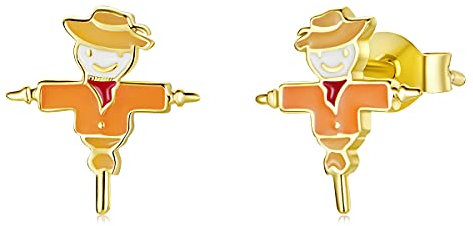 Sterlingsilber-Schmuck, 925er-Sterlingsilber, orangefarbene Vogelscheuchen-Ohrstecker, Charm-Ohrringe für Frauen und Mädchen