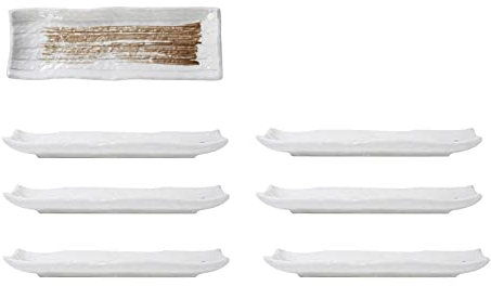 Juego de platos de sushi de porcelana blanca, platos rectangulares clásicos para uso doméstico, hotel y restaurante (6 piezas)