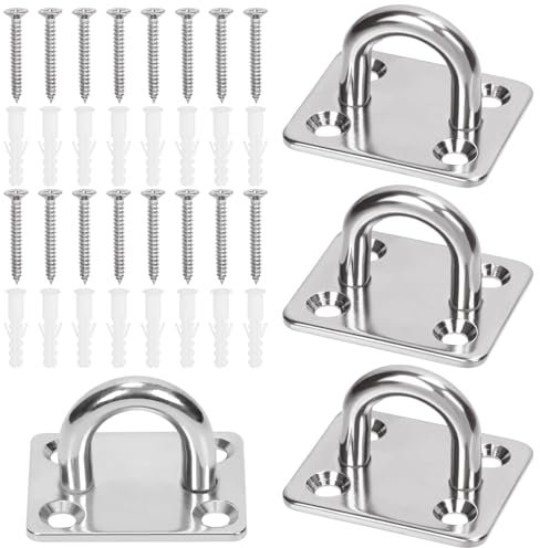Wokape Lot de 4 crochets de plafond M8 (2 x 1,6 pouces) en acier inoxydable 304 avec œillet pour les activités extérieures et intérieures (carré/argenté)