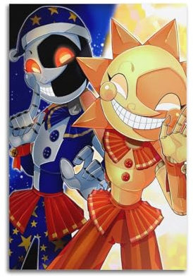 RUINOSAU Filmposter Sundrop And Moondrop FNAF, Leinwand, Wandkunst, Dekor für Schlafzimmer, Wohnzimmer, moderne Wanddekoration, Geschenk, 30 x 45 cm, ungerahmter Stil