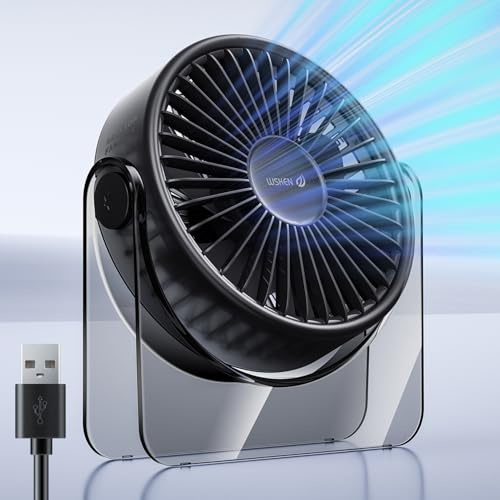WSKEN Petit ventilateur de bureau USB – [Design esthétique] Mini mais puissant, portable, ultra silencieux, 3 vitesses, ventilateur personnel pour bureau, voyage, chambre à coucher, table de chevet