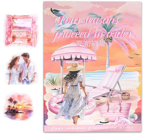 MIANRUII 20 Seiten PET Scrapbook Ästhetische Vintage Aufkleber, 100+ Journal Scrapbooking Papier Zubehör für Junk Magazine Winter Themed Scrapbooking Aufkleber (Sommer)