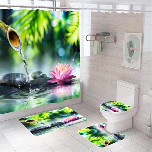 Badezimmerteppich Lotus Stein Badteppich rutschfest Waschbar Badgarnitur 3 Teilig – Badematte Set Mit Wc-Vorleger Und Badematte,Teppich Badezimmer Für Sicherheit Und Komfort Im Bad 45X75Cm