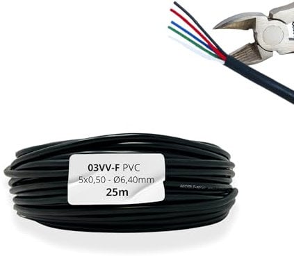 HALOTEC Câble de tuyau rond en PVC A03VV-F 5 x 0,50 mm² 25 mètres | Câble flexible 5 conducteurs cuivre | Bleu, rouge, vert, noir et blanc | basse tension 300 V | éclairage, électronique, signal
