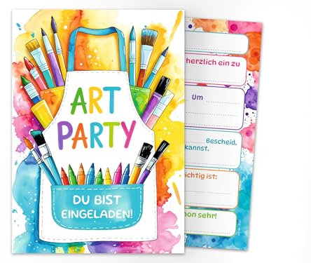 Junaversum 12 Einladungskarten zum Kindergeburtstag Mädchen Jungen Art Kreativ-Party Malparty Kunst Basteln DIY Künstlerparty Kinder Einladungen Geburtstag Geburtstagseinladungen Kids