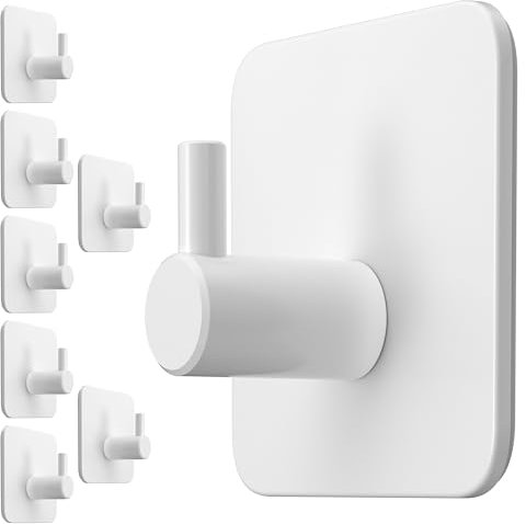 Menz Handtuchhalter ohne Bohren, 8 Haken im Set, weiß – Wasserfeste Klebehaken, Edelstahl Handtuchhaken für Bad, hochwertige Haken selbstklebend, Badezimmer Handtuchhalter mit hoher Tragkraft