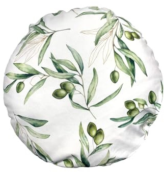 beties - Italy Collection -, Kissenhülle ca. Ø 50 cm rund Olive, 100% Baumwolle – Premium Qualität – weiß mit grünen Oliven und zart goldenen Details