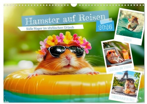 Hamster auf Reisen (Wandkalender 2026 DIN A3 quer), CALVENDO Monatskalender: Süße Nager im idyllischen Urlaub (CALVENDO Tiere)