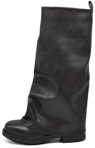 IF Stivali da Donna Stile Oversize Robin con Ghetta Gambale Ampio e Suola Spessa Antiscivolo GA036 Nero N.40