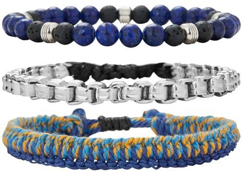 Dazylleco Mens Bracelets Beaded Braided Rope Bracelets Set for Men Mens Jewellery(Sapphire)