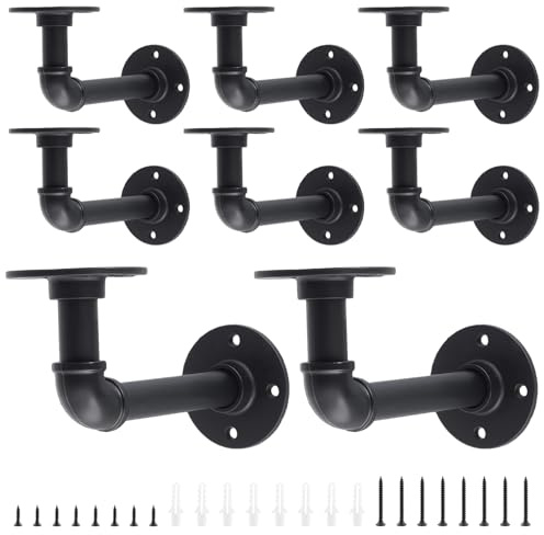 JEUIHAU 8 Pack Industrial Pipe Shelf Brackets, Black Iron Pipe Brackets with Screws, Wall Mounted Rustic Shelf Bracket for Scaffold Board Home Decoration, 15×8cm