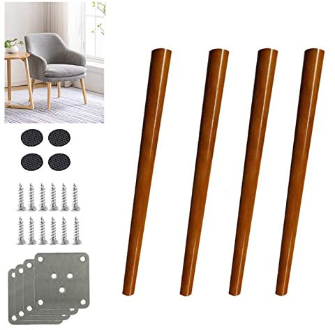 CVQJL Lot de 4 Pieds de Meubles en chêne Massif de 75 cm, Pieds en Bois de Forme Conique Oblique Marron pour canapé, Table à Manger et chaises, Accessoires Inclus
