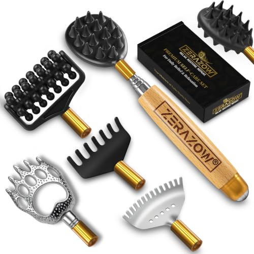 ZERAZOW® Telescopic Back Scratcher (5 Detachable Heads) for Men & Women | Father’s Day & Dad Birthday Gifts | Premium Extendable Itch Relief & Massage Tool | Gifts for Him | UK Brand