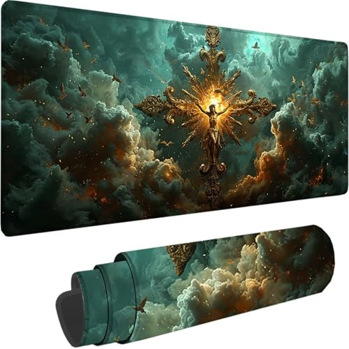 Tapis de Souris Gris 900 x 400 x 3 mm Grand Tapis de Souris XXL Gaming, Nuage Mouse Pad à Bords Cousus, Base en Caoutchouc Antidérapante sous Main Bureau pour Gamer, Ordinateur Decoration Maison 5-B