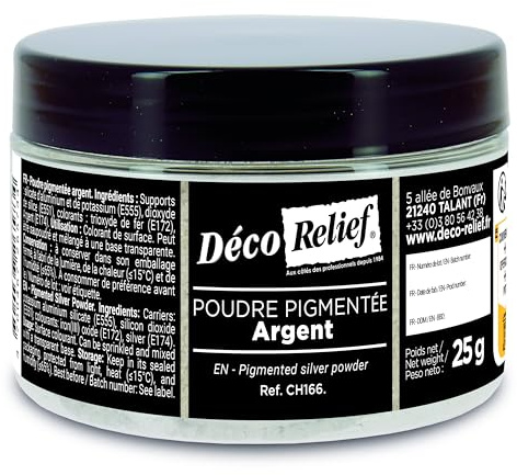 Déco Relief - Poudre Pigmentée Argent 25 g - Colorant Alimentaire - CH166.
