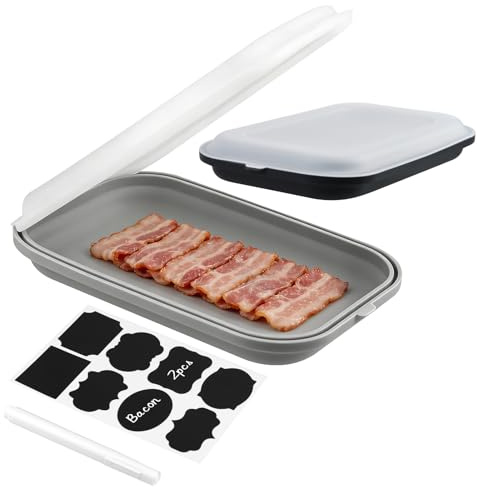 Set mit 2 Aufschnittbox Fresh Silikonmaterial für Käse, Aufschnitt, Fleisch | Aufschnittbox stapelbar,Frischhaltedosen mit Deckel,für Gefrierschrank, Mikrowelle und Spülmaschine (Schwarz+Grau)