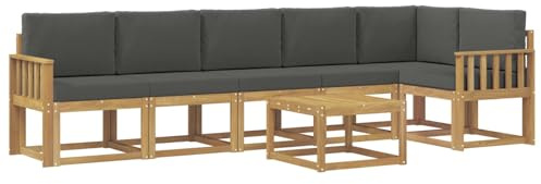 vidaXL Outdoor-Sofagarnitur 7 pcs Weiß und Anthrazit Polyester, Modernes Garten-Sofa Set, wetterfestes Möbel, Sektional für die Terrasse, Akazienholz, Entspannung im Freien