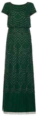 Adrianna Papell Women's Short Sleeve Blouson Beaded Gown Special Occasion Dress