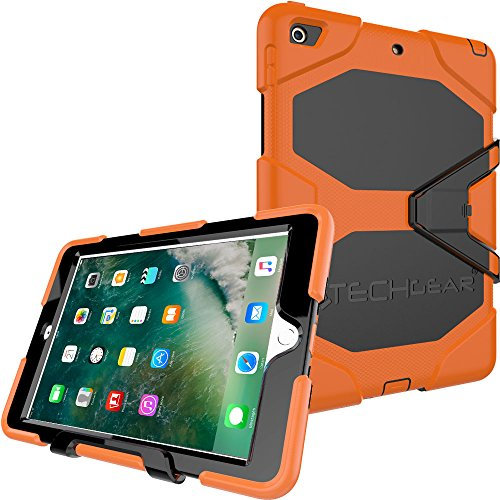 TECHGEAR G-Shock Étui pour iPad 9.7 Pouces (2017/2018) Housse Coque Rigide, Très Haute Protection Anti-Choc avec Support Amovible Compatible pour iPad 9,7 Pouces (5ème et 6ème gén) [Orange]