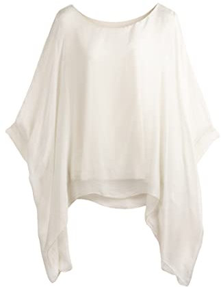 Cara Mia Seidentunika für Damen Made in Italy lang Fledermaus-Ärmel Creme 38 40 42 44