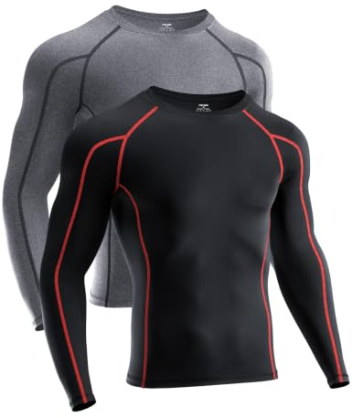 Niksa 2er Pack Herren Kompressionsshirt Funktionsshirt Langarm Sportshirt Fitnessshirt Männer Atmungsaktiv Laufshirt für Running Jogging Gym