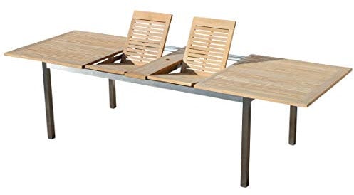 ALEOS. Edelstahl Teak Ausziehtisch 200/240/280x100 cm Gartentisch Holztisch Esstisch Tisch Massive Ausführung A-Grade Teakholz Modell: Kuba