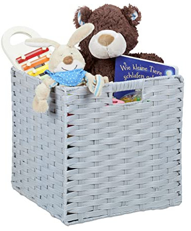 Relaxdays Aufbewahrungskorb, quadratischer PP-Korb für Bad u. Kinderzimmer, Regalkorb geflochten, 31x32x30 cm, grau