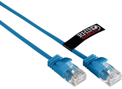 rhinocables Super Slim CAT6 High-Speed Gigabit Ethernet Patch Network Cable LAN — Thin Flexible Snagless Lead with RJ45 Connector — for Internet, Router, Modem, Smart TV, Gaming & Laptop (0.5m, Blue)