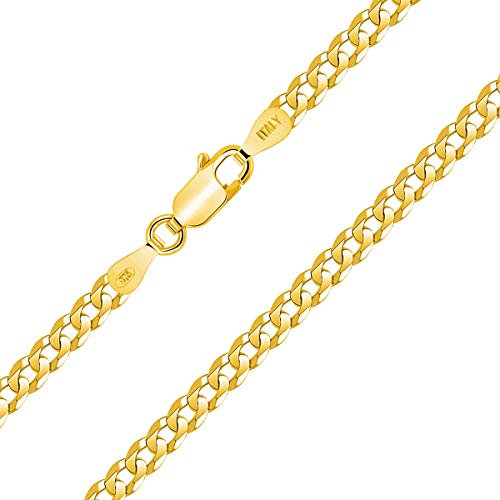 PLANETYS - Flache Panzerkette Diamantiert 925 Sterling Silber 18K Vergoldet Kette - Halskette - 3.3 mm Breite Längen 50 cm