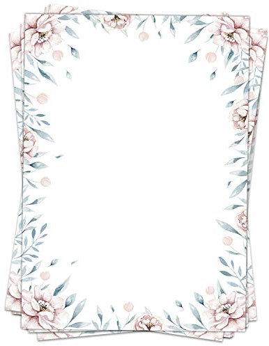 50 Blatt Briefpapier (A4) | Zarte Romantik Rosen | Motivpapier | edles Design Papier | beidseitig bedruckt | Bastelpapier | 90 g/m²