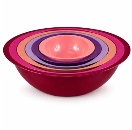 Colourful 6PC Nesting Plastic Mixing Bowls Set with Easy Grip Handles: 5.7L, 3.8L, 2.4L, 1.4L, 710ml & 295ml - Style 3