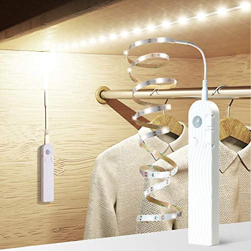 Sensky Motion Sensor LED Strip Light Rechargeable Motion Activated Light Strip Dimmable Strip Lights for Cabinet, Wardrobe, Cupboard, Hallway, Stairs(1M, Cool White)