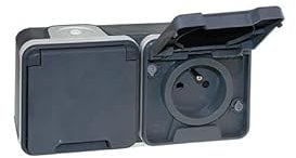 Double prise horizontale 2P+T Oxxo - 1 poste - 16A - 250V - IP55 - Gris