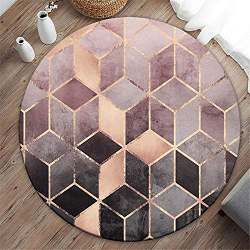 Tapis Rond Lavable en Machine, Morbuy Style Nordique Interieur Anti Slip Chambre à Coucher Salon Tapis d'Entrée Absorbant Antidérapant - Style géométrique (Géométrie Rose,100cm)