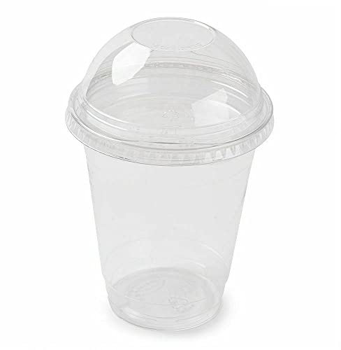 OTLCREATIONS Vasos de batido con tapas de cúpula de 10 onzas / 300 ml (paquete de 100) transparentes para fiesta, juegos de vasos para batidos, jugos, batidos, bebidas frías