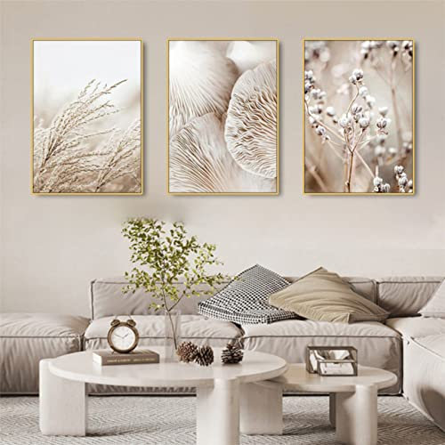 TROYSINC 3er Set Beige Poster, Pflanze Bilder, Ohne Rahmen Leinwandbilder, Home Wandkunst für Schlafzimmer und Wohnzimmer (Style-B,50x 70 cm)