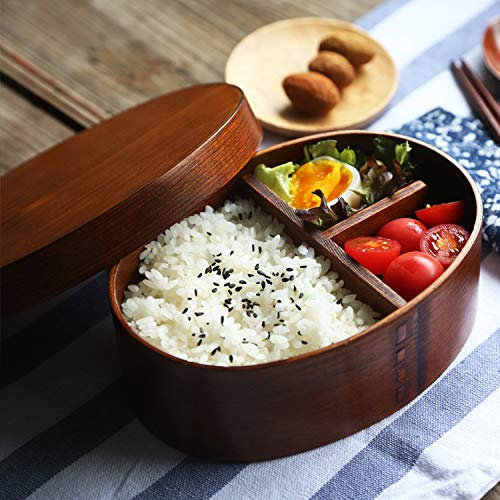 Bento Box Japonais Boîtes-repas en Bois Boîtes à Lunch avec Compartiment Amovible Boîte à Déjeuner Sushi Lunchbox Bento Portable au Micro-Ondes Pour Etudiant Ecole Bureau Voyage Pique-Nique