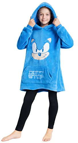 SONIC THE HEDGEHOG Felpa Bambino - Felpa Oversize Coperta Con Maniche e con Cappuccio in Pile Taglia Unica Regali Per Gamer (Blu)