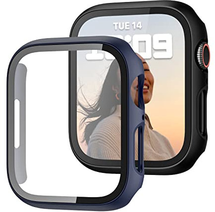 JZK – Lot de 2 coques avec protecteur d'écran en verre trempé ultra fin avec protection d'écran en verre trempé pour Apple Watch SE (2023) Series 6/5/4/SE de 40 mm, coque de protection intégrale en