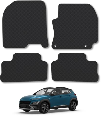 Fits Hyundai Kona (2017-2023) 3mm Rubber Car Mats | Tailored Fit Durable Floor Mats Full Coverage Protection Waterproof Accessories Easy Clean Anti Slip Made in the UK