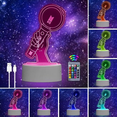 Eygerur Kpop BTS Lampe, Bangtan Boys Army- 3D LED BTS Nachtlicht intelligente Fernbedienung Tischlampe 16 Farben für Weihnachten Bangtan Boys Geschenk Kinderzimmer Dekoration