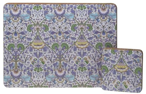 BWG Lodden Purple William Morris Dinner Hardback Placemats And Coasters (Set of 4)